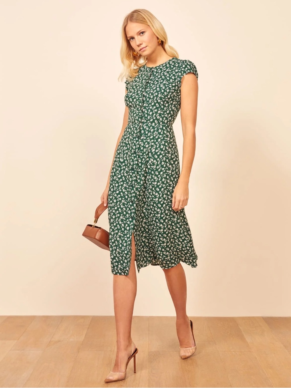 Reformation Fauna Dress Green White Floral Size 2